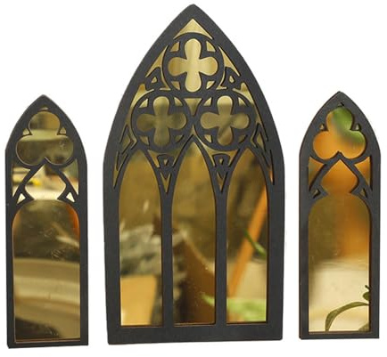 Kathedrale Wanddekoration, Gothic Spiegel für Wand | 3er Set Gothic Möbel Wanddeko - Fensterspiegel Kathedrale Deko Spiegel Gothic Möbel Wand Deko