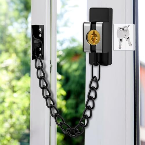 Door Chain Lock Guard with Key (Black Chain, 1 Pack)