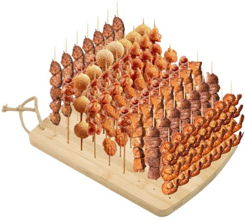 FINGERINSPIRE Support de Brochettes de Nourriture en Bambou Support de Brochettes de Fruits Rectangulaire 70 Trou Présentoir Sucettes Couleur Blé Support D'Affichage de Nourriture Bois pour Apéritif