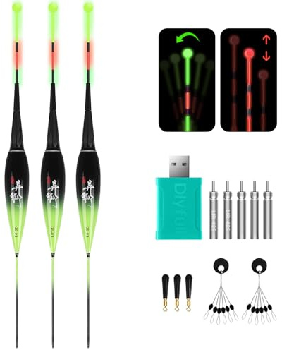 QualyQualy 3 Stück Led Posen Angeln Schwimmer mit Ladegerät und Batterie, Farbwechsel Leuchtposen Set für Tag und Nacht, Angelzubehör Hechtpose 20cm,19.5cm,21cm