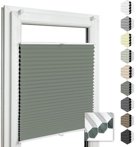 Home-Vision® Premium Doppelplissee Wabenplissee ohne Bohren mit Klemmfix (Weiß-Dunkelgrün, B70cm x H200cm) Modern Klemmfix Blickdicht Plissee Sonnenschutz Hitzeschutz Jalousie für Fenster Thermo