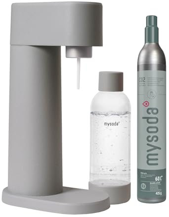 Mysoda: Woody Kit gazéificateur, en bois composite renouvelable, avec bouteille en plastique Quick-Lock de 1 l, sans BPA et cylindre de CO2, gris