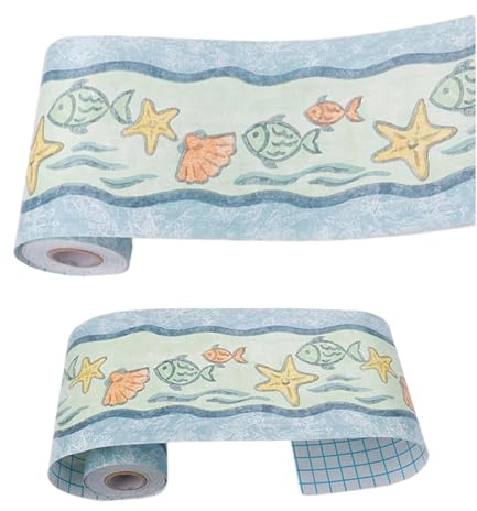 Cenefas de papel pintado, Borde de papel tapiz autoadhesivo extraíble for zócalo, borde de pared con patrón lindo, decorativo, 10 m de largo, 10,6 cm de ancho for pared de sala de estar(Blue)
