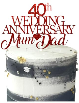40th Wedding Anniversary Mum & Dad Glitter Cake Topper – Ruby Anniversary Red | Luxurious 6x4 Inch Premium Double-Sided Glitter Cardstock | Elegant Cake Decoration by 3 Little Desserts (RED)