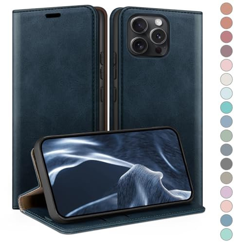 HUOUH for iPhone 13 Pro Max 6.7 Wallet case with RFID Blocking PU Leather,Flip Folio Book covers,Credit Card Holder Shockproof Phone case Women Men for Apple 13 Pro Max case Dark Blue