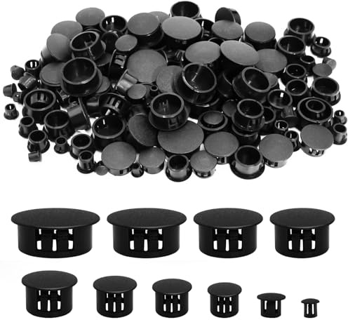 Annickee 150 Pièces Bouchons en Plastique Rond, Cache Trou Meuble, 10 Tailles 6/8/10/12/14/16/18/20/22/25mm, Noir Tappi Copriforo, Cache Trou Bouchon Plastique, Bouchons Rond pour, Étagères, Armoires