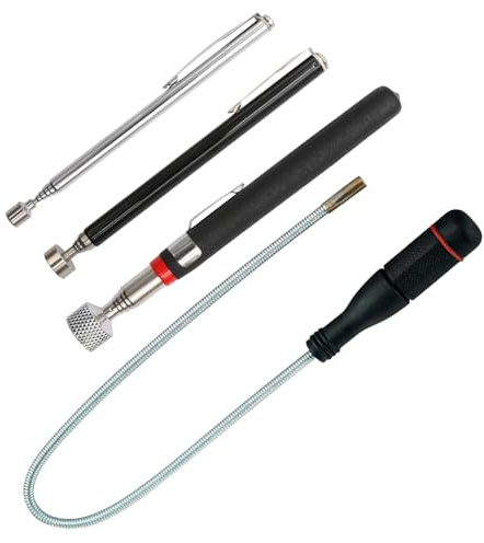 SPOKKI 4 Stück Teleskopmagnet Magnetheber Magnetstabgreifer mit 600mm Flexibler Schwanenhals Teleskop Magnetstab Edelstahl Magnetgreifer zum Aufnehmen von Kleinen Teilen, Metallgegenstände, Autoteilen
