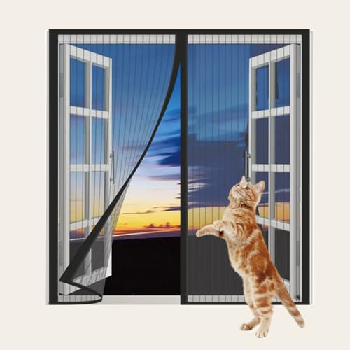 WENT Fliegengitter Fenster ohne Bohren 160x120 cm, Robustes Polyester Netz, Schnell montiert & wiederverwendbar, Insektenschutz Fenster Mückenschutz mit automatischem Verschluss, Schwarz