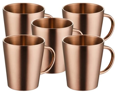 PKRANZYHKAL Tasse Inox Mug Café Double Paroi | Gobelet Inox Moderne | Tasse Escalade en Métal | Idéal pour Boissons Chaudes et Froides,RECTILINEAR,HANDLE,ROSE GOLD,300ml,Set of 5