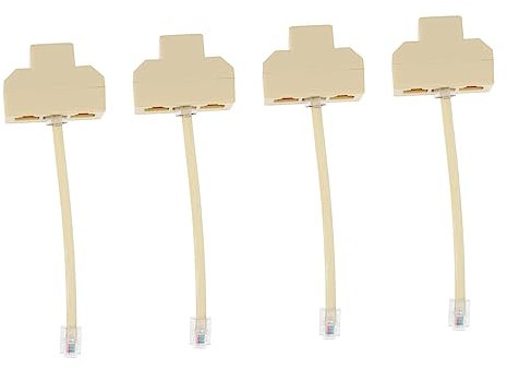 CAXUSD 4pcs Beige Phone Line Splitter with Phone Jack Adapter for Landline and Fax Machine, Telephone Cable Splitter Box for Home and Office Use