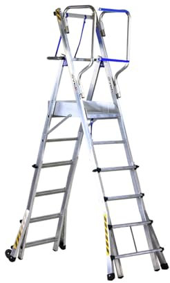 Svelt Scala Telescopica Doppia Professionale in Alluminio – Piattaforma 57x44 cm, Corrimani Richiudibili, Protezione a 360° e Base Allargata (6+4 Gradini)