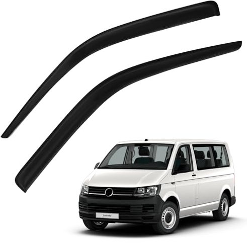 Windabweiser Seitenscheiben [2-TLG.] Kompatibel mit VW Transporter T5/T6/T6.1 (2003-2024) | Hochwertiger Acryl-Kunststoff | Selbstklebende Montage | Witterungsschutz & Belüftung (Aufklebeband)