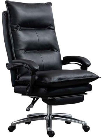Ergonomischer Bürostuhl, luxuriöses Echtleder, voll zurücklehnend mit einziehbarer Fußstütze, Drehgelenk mit hoher Rückenlehne, Chefsessel für ultimativen Komfort, Boss Arbeitsstuhl