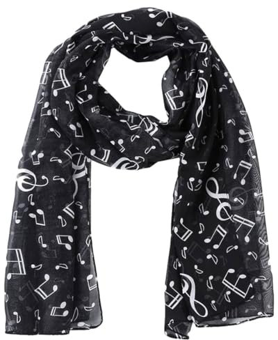 UEIOAVL Foulards femme, 1 écharpe pour femme Écharpe en mousseline Motif symbole musical Écharpe légère Convient pour le printemps et l'été toute l'année 50 cm * 150 cm (noir)