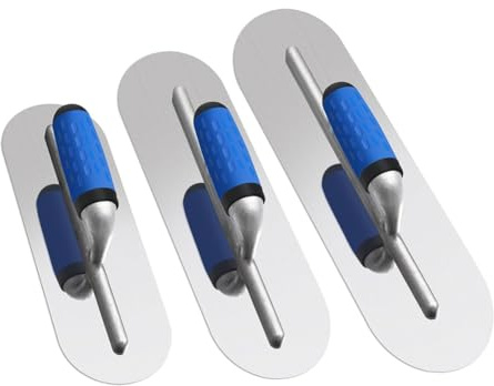 Sknrlko 3PCS Stainless Steel Pool Trowel Set (16inch/14inch/12inch) Flat Concrete Finishing Trowel Tools