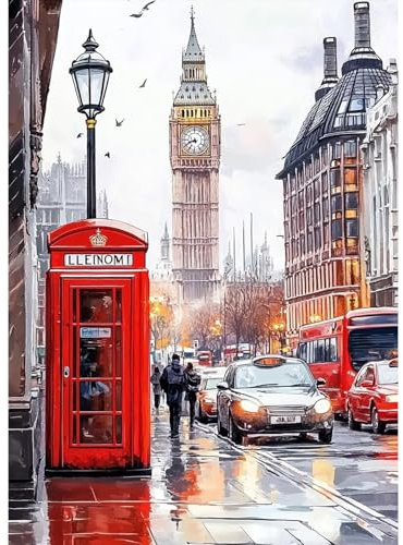 MAXBYE Diamond Painting Art Kits für Erwachsene, 5D Londoner Straßen Diamond Kunst Komplett Set DIY Gem Kunsthandwerk Anfänger, Runde Diamant Bilder Kristall Kreuzstich Home Wall Decor 30x40cm