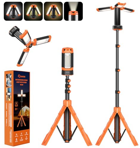 Saker Portable Camping Light with Bracket 73.2-Inch 800/3200 Lumen 4000/6500K Dimmable Rechargeable LED Work Light for Outdoor Camp ,Garage, Power Outages, Fishing LD10 (Orange)