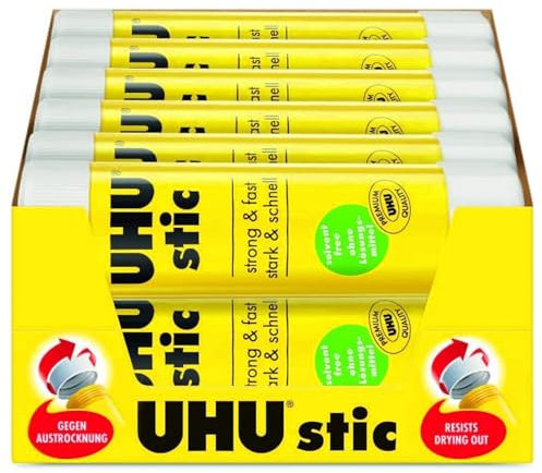 UHU Stic Solvent Free Glue Sticks - White Dries Clear - 40 g Tubes - Class Pack of 24 Stics