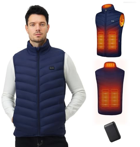 Mincoo Gilet Chauffant Homme avec 10000mAh Batterie Incluse, Veste Chauffante Homme avec 3 Températures Réglables pour Ski Moto Chasse Randonnée la pêche (Bleu, XXXL)