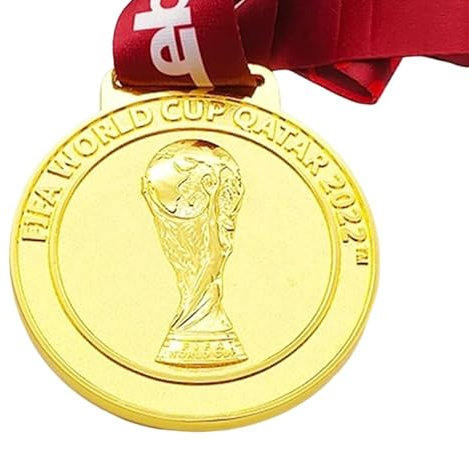 haobook Medaglie della Coppa del Mondo 2022 Replica Medaglia Jules Rimet 2 con Scatola Regalo Scollo a V Nastro Rosso Souvenir di Calcio Oggetti da Collezione Sportivi