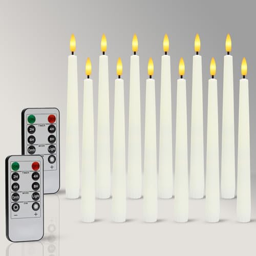 Dixmas LED Stabkerzen mit Fernbedienung, 12er Set Flammenlose LED-Kerzen mit Timerfunktion, Fensterkerzen, für Weihnachtsdeko, Hochzeit