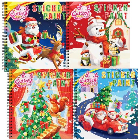 4pcs Weihnachten Stickerbuch FüR Kinder ab 4-8 Jahre,Stickern Nach Zahlen mit Geschichten,Kinder Stickerheft Zur Verbesserung Der Intelligenz,Flugzeug Beschäftigung Kinders Weihnachten Geschenke