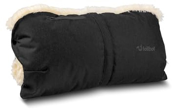 Fellhof Handwärmer Kinderwagen Lammfell & Tuch Blaubaer | Kinderwagen Muff Winddicht & Wasserabweisend | Universalgröße, Einfache Befestigung mit Druckknöpfen | Kinderwagen Handschuhe Warm