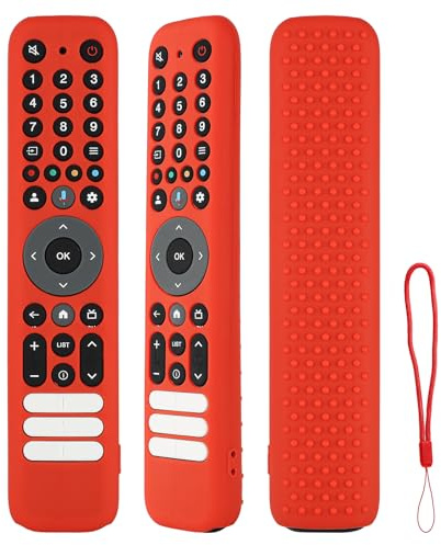Silicone Remote Control Case Compatible with TCL RC833 GUB1 TV Remote Control Shockproof Protective Cover with Lanyard (Red)