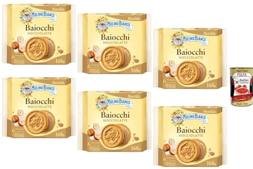 Italian Gourmet Bundle Doppelkekse Haselnuss-Milch-Creme 6x168g | Knusprige Kekse mit cremiger Haselnuss-Milch-Füllung, Gesamtgewicht 1,008kg + Kostenlos Polpa 400g