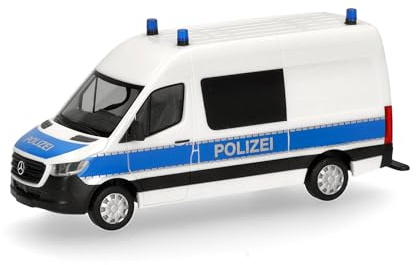 Herpa LKW Modell Mercedes-Benz Sprinter 18 Halbbus Hochdach Polizei Nordrhein-Westfalen/Brandermittler, Miniatur im Maßstab 1:87, Sammlerstück, Made in Germany, Kunststoff