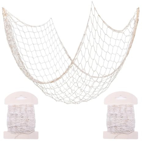 pclapora 2 Stück Dekoratives Fischernetz Mesh 13 x 100 cm Maritime Deko | Fischernetzband Natur für Outdoor & Indoor Wanddekoration Maritime Stil Fotoaufhängung Wohnzimmer Garten Terrasse Dekoration