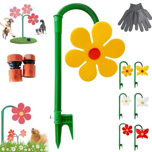 Crazy Dancing Daisy Sprinkler, 360° Rotating Dancing Flower Water Sprinkler, Funny Garden Water Sprinklers with 1/2'' Adapter, Durable Plastic Base with Vibrant Design, for Lawn & Garden (A-1)