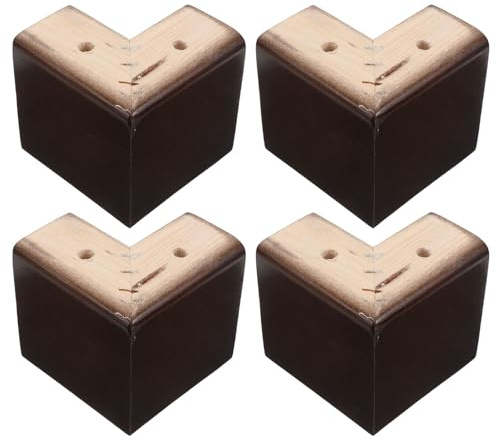 LALADEFIEE 4 Pièces Pied de Meuble Style Naturel Scandinave et Japonerie Marron de L en Bois Massif Solide et Résistant à L'humidité, Dimensions 9,5 X 9,5 X 9,5 Cm pour Canapé et Meuble