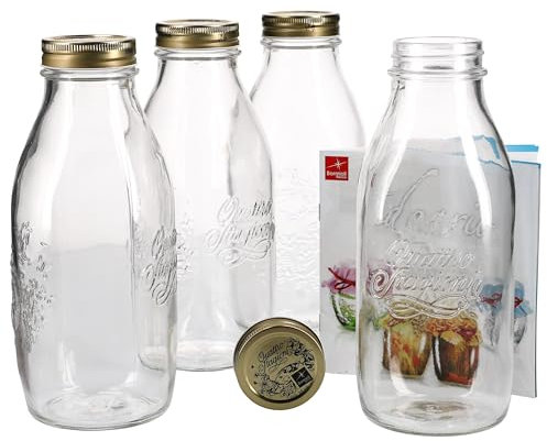 4er Set Einmachglas Original Quattro Stagioni 1,0L Flasche incl. Bormioli Rezeptheft