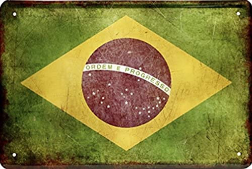 WOGEKA ART Retro Blechschild - National Flagge Brasilien Brazil Fahne - witziger Spruch als Geschenk-Idee zum Geburtstag Weihnachten Dekoration 20x30 cm Vintage-Design Metall 1437