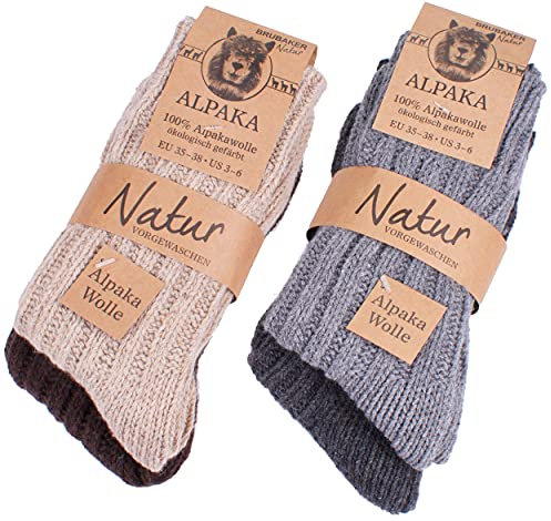 BRUBAKER 4 Paar Alpaka Socken Multipack mit Alpakawolle 47-50