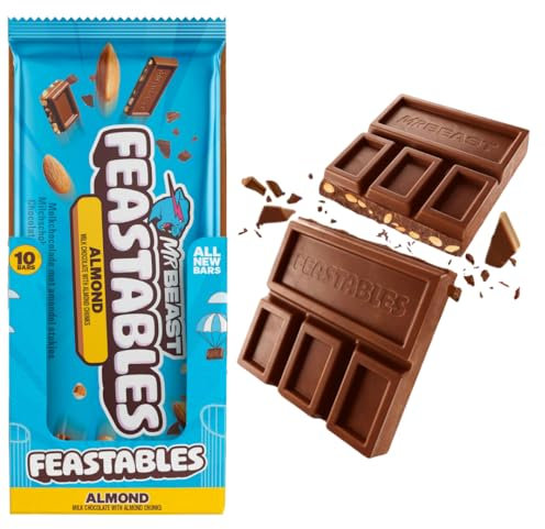 Feastables MrBeast Barres chocolatées (10 x 60 g) - Le cadeau chocolaté pour la vraie bête (pack de 10, Almond)