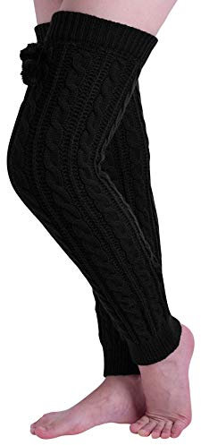 Nanxson Damen Gestrickt Beinwärmer Winter Warm Beinstulpen Strick Overknees Stulpen (Schwarz)