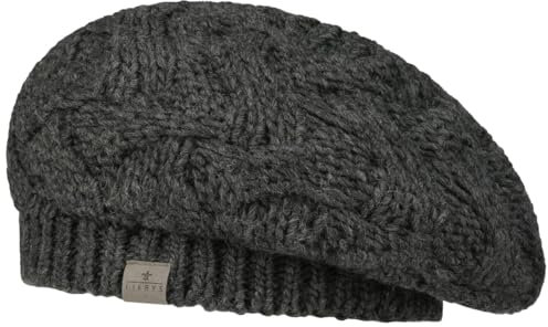 LIERYS Jesila Baskenmütze Damen Strickmütze mit Schurwolle Made in Germany Herbst Winter anthrazit One Size