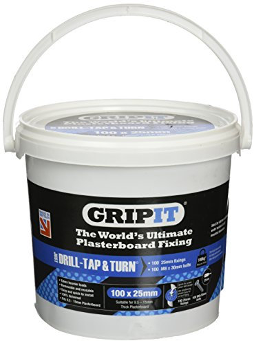 Gripit GP25100 Plasterboard Fixings For Stud Walls - Max Load 113Kg (100 Pack), Blue, 25mm (Packaging may vary)