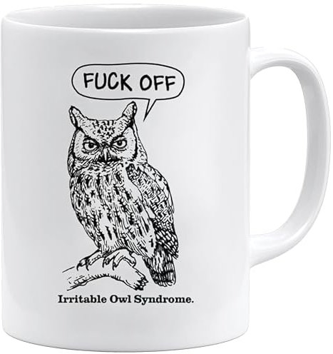 Acen Irritable Owl Syndrome Mug | Funny Owl Mug | Sarcastic Rude Mug for Men and Women | Novelty Mug for Coffee Lovers | Humorous Owl Gift | Dishwasher and Microwave Safe