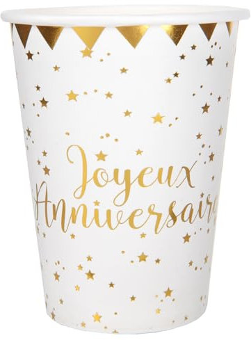 Gobelet anniversaire blanc et or (x10) REF/5669