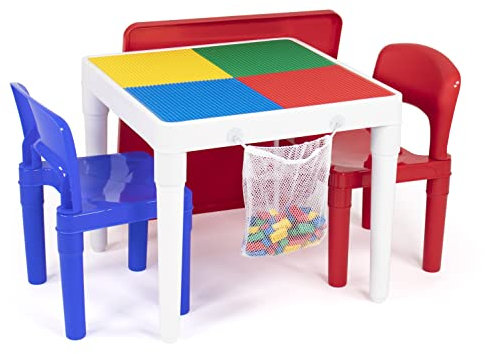 Humble Crew, 2-in-1 Kunststoff Bauklötze, kompatibel mit Aktivitätstisch und 2 Stühlen, quadratisch, Primärfarben