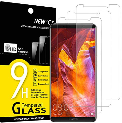 NEW'C 3 Piezas, Protector Pantalla para Huawei Mate 10 Pro, Cristal templado Antiarañazos, Antihuellas, Sin Burbujas, Dureza 9H, 0.33 mm Ultra Transparente, Ultra Resistente