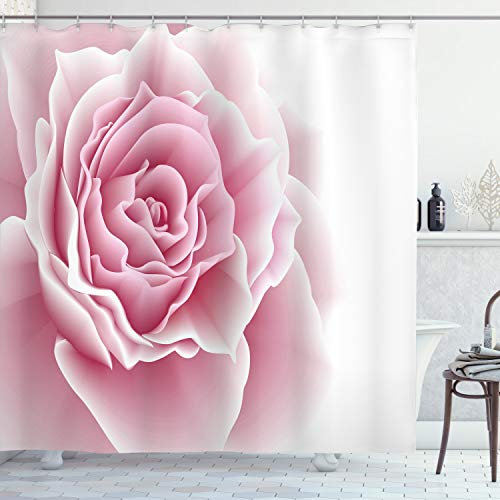 ABAKUHAUS Blassrosa Duschvorhang, Rosenblätter Schönheit, Stoffliches Gewebe Badezimmerdekorationsset mit Haken, 175 x 220 cm, Pale Pink Weiß
