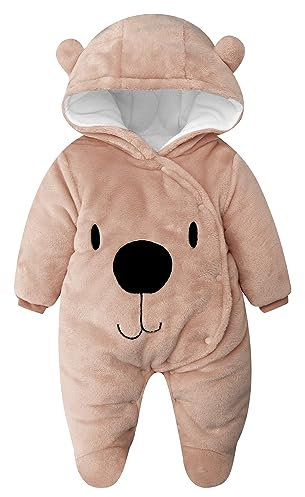 Bambino Pagliaccetto con Cappuccio Flanella Jumpsuit Tute da neve con Piedi Inverno Tutina, 0-3 Mesi