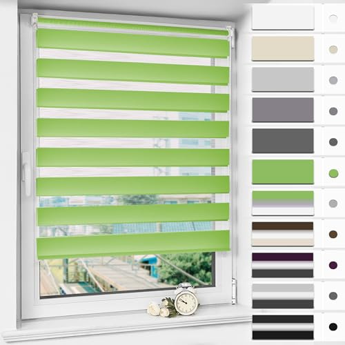 Magiea Doppelrollo Klemmfix ohne Bohren & mit Bohren, Grün 90x120cm (BxH) Duo Rollo, Klemmrollo lichtdurchlässig und Blickdicht, Fensterrollo Sonnenschutzrollo für Fenster & Tür