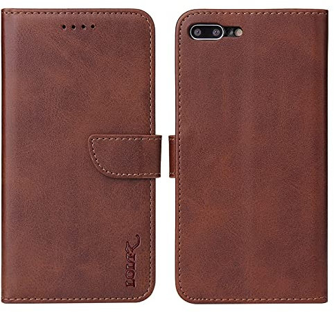 LOLFZ Wallet Case for iPhone 7 Plus 8 Plus, Vintage Leather Book Case with Card Holder Kickstand Magnetic Closure Flip Case Cover - Brown
