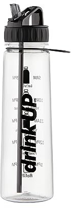 DrinkUp Motivational Water Bottle with Time Markings Straw | Leak Proof Reusable BPA free Hour Measuring Reminder Drinking Bottle | Ideal for Gym Hiking Cycling School Office 900ml