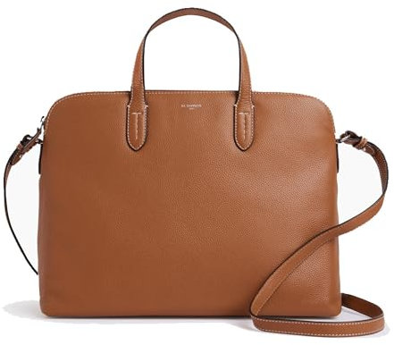 Le Tanneur, porte documents, sac ordinateur 14 pouces, en cuir grainé, sophie, femme, poche plate, poche zippée, poche ordinateur moussée, poche plate avant, arrière, bandoulière amovible et ajustable